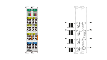 KL3453 | Bus Terminal, 3-channel analog input, power measurement, 690 V AC, 0.1/1/5 A, 24 bit, electrically isolated
