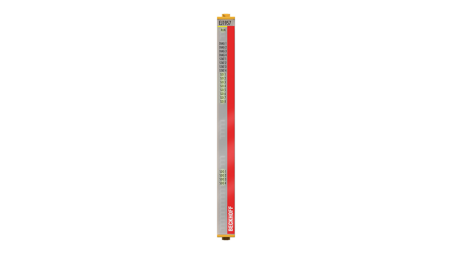 EJ1957 | EtherCAT plug-in module, 8-channel digital input + 4-channel digital output, 24 V DC, 0.5 A, TwinSAFE, TwinSAFE Logic