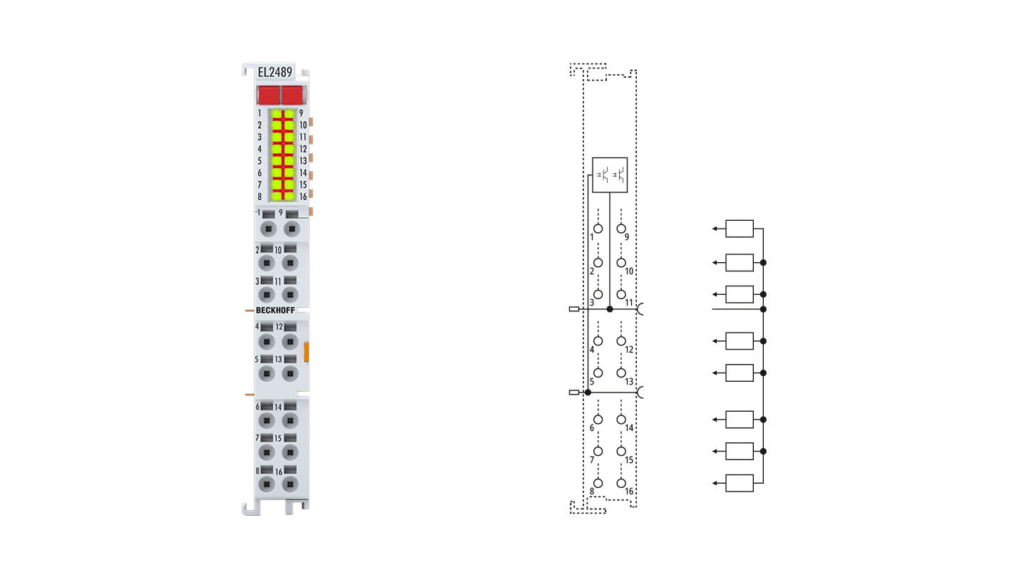 EL2489 | EtherCAT Terminal, 16-channel digital output, 24 V DC, 0.5 A, ground switching