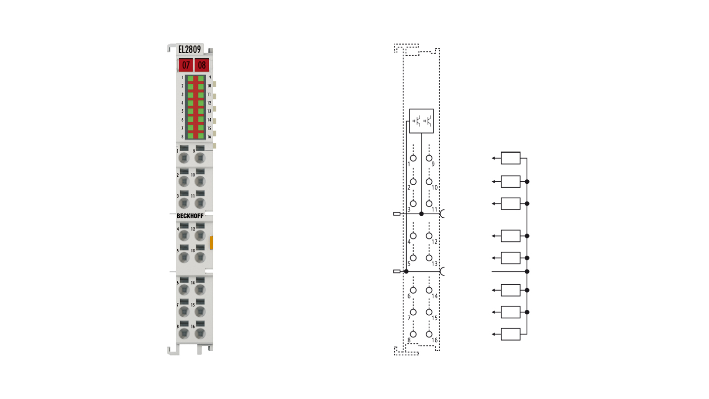 EL2809 | EtherCAT Terminal, 16-channel digital output, 24 V DC, 0.5 A