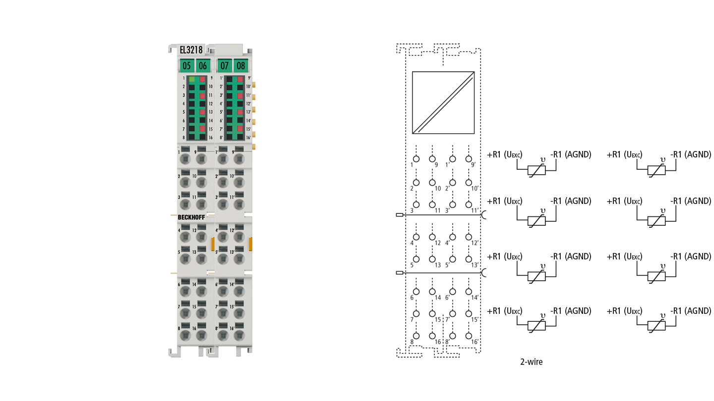 EL3218 | EtherCAT Terminal, 8-channel analog input, temperature, RTD (Pt100), 16 bit, 3-wire connection