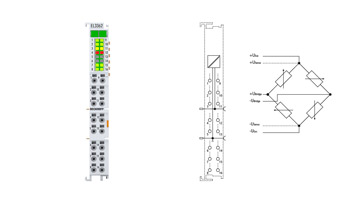 EL3362 | EtherCAT Terminal, 2-channel analog input, measuring bridge, full bridge, 24 bit, sensor supply 5/10 V DC, with 2 x digital combi