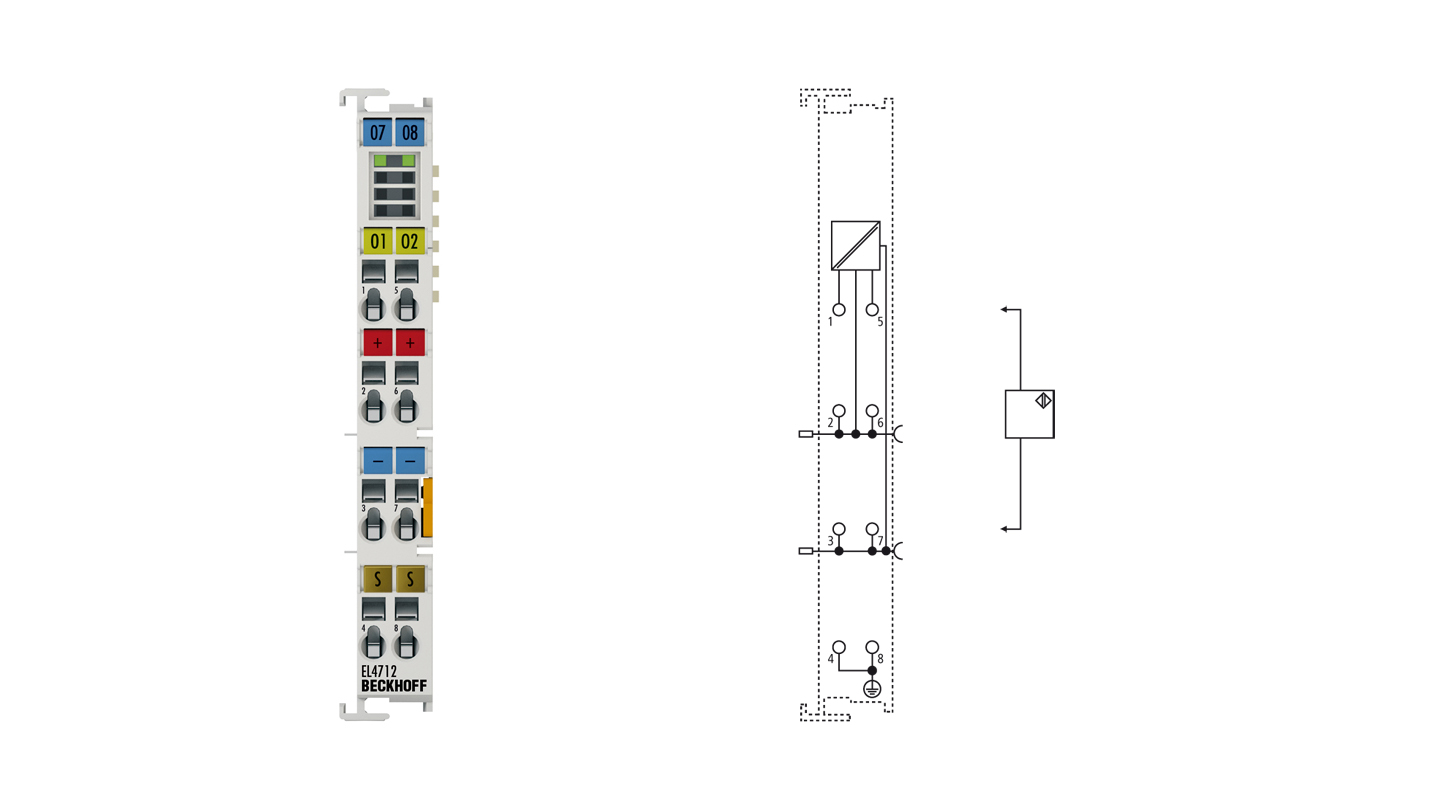 EL4712 | EtherCAT-Klemme, 2-Kanal-Analog-Ausgang, Strom, 0…20 mA, 16 Bit, Oversampling