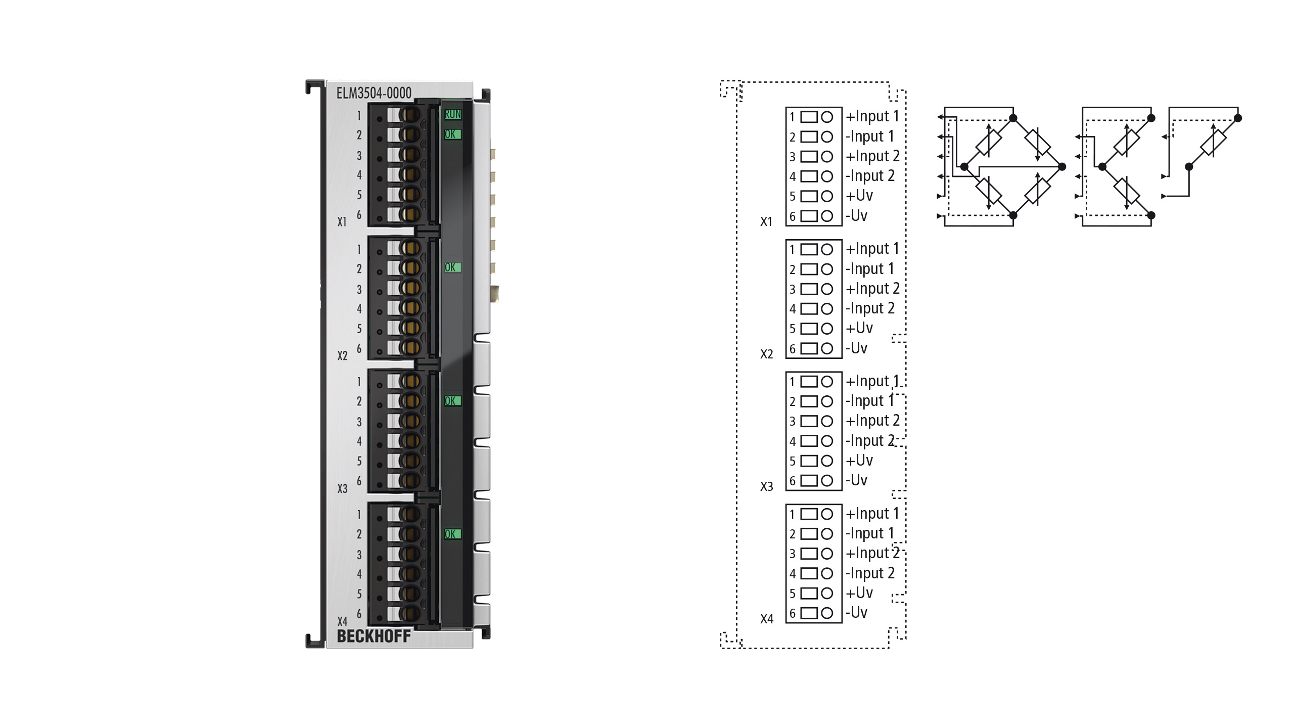ELM3504-0000 | EtherCAT Terminal, 4-channel analog input, measuring bridge, full/half/quarter bridge, 24 bit, 10 ksps