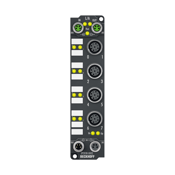 EP2038-0002 | EtherCAT Box, 8-channel digital output, 24 V DC, 2 A, M12, with diagnostics