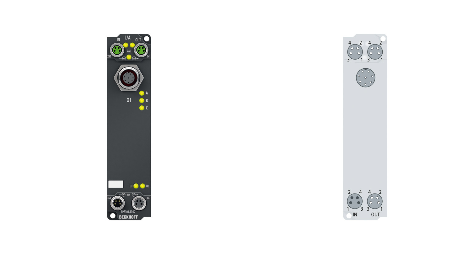 EP5101-1002 | EtherCAT Box, 1-channel encoder interface, incremental, 5 V DC (DIFF RS422, TTL), 1 MHz, M12, sensor supply 24 V DC