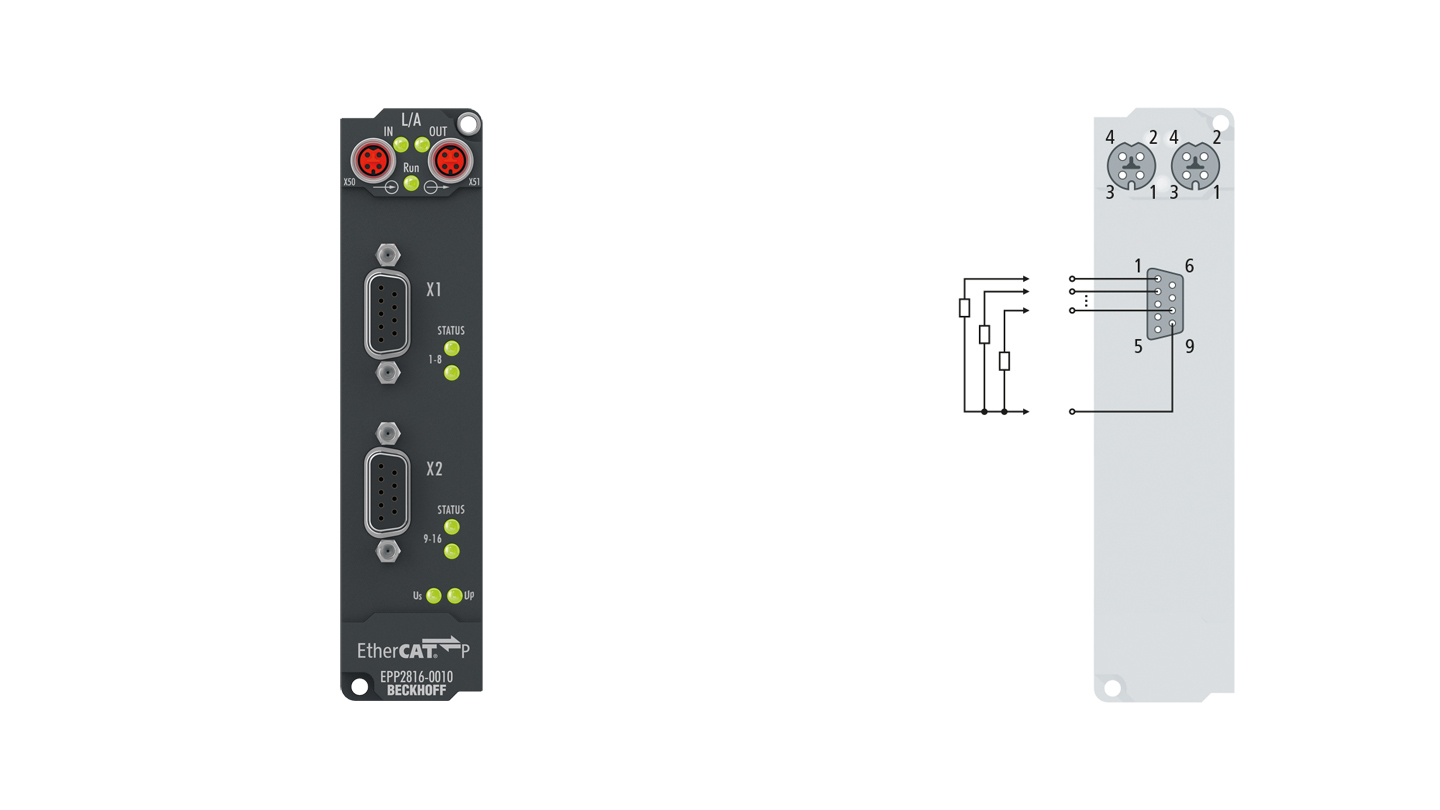 EPP2816-0010 | EtherCAT P Box, 16-channel digital output, 24 V DC, 0.5 A, D-sub