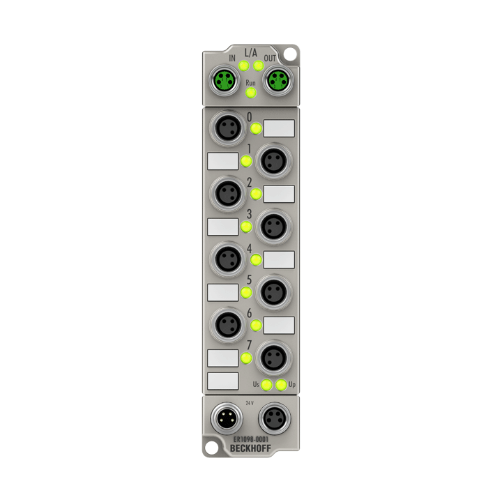 ER1098-0001 | EtherCAT Box, 8-channel digital input, 24 V DC, 10 µs, ground switching, M8, zinc die-cast