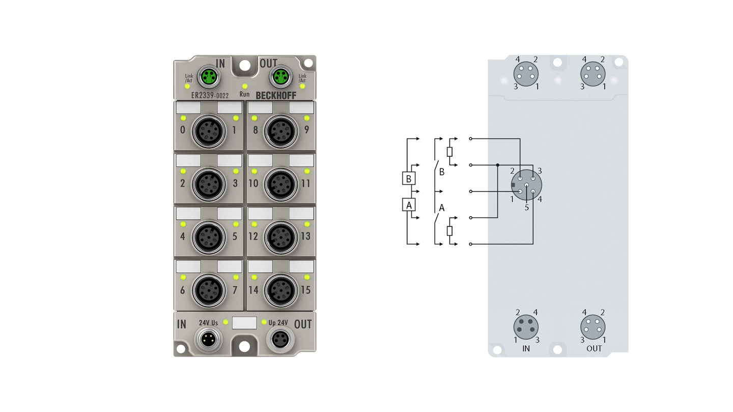 ER2339-0022 | EtherCAT Box, 16-channel digital combi, 24 V DC, 3 ms, 0.5 A, M12, zinc die-cast