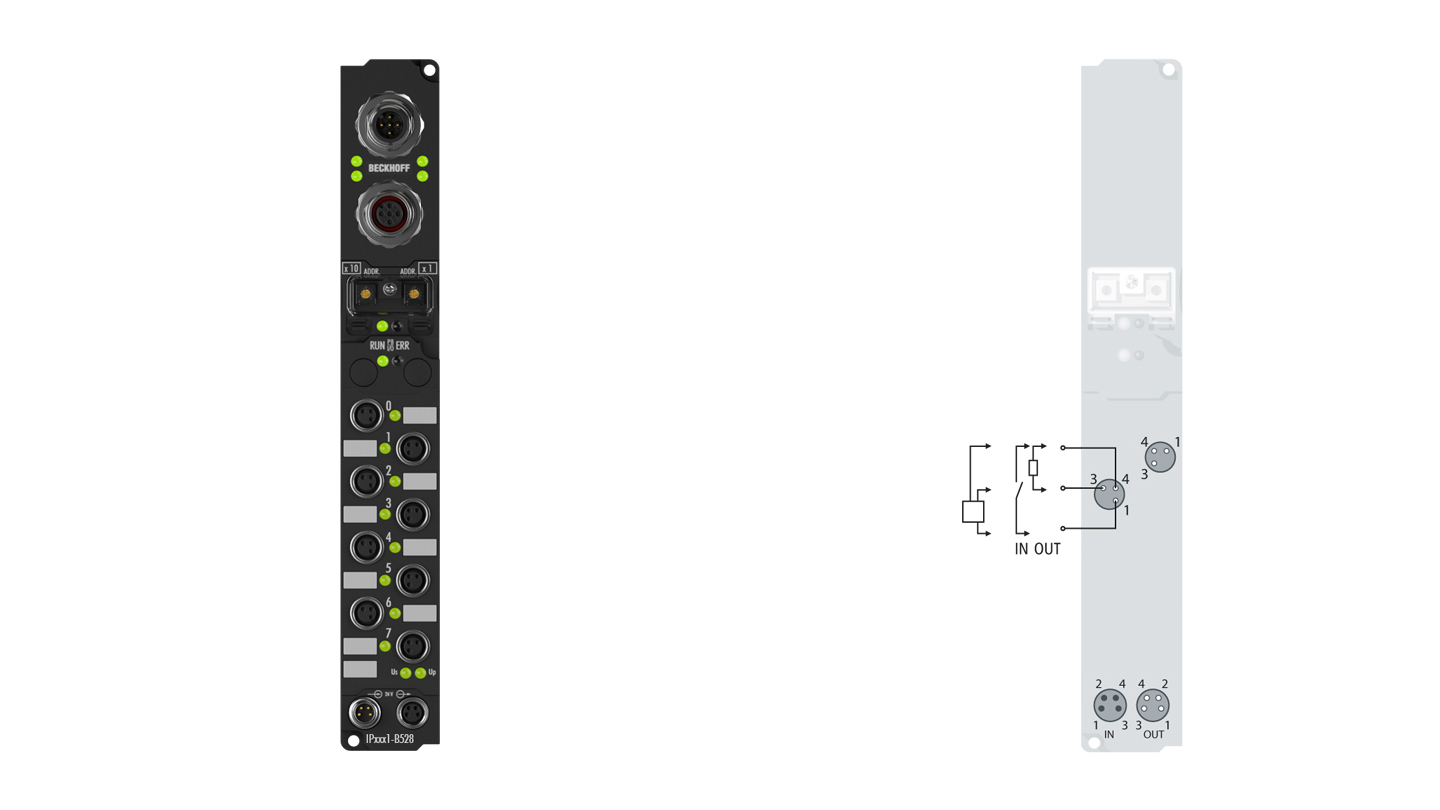 IP2321-B528 | Fieldbus Box, 4-channel digital input + 4-channel digital output, DeviceNet®, 24 V DC, 3 ms, 2 A, M8, integrated T-connector