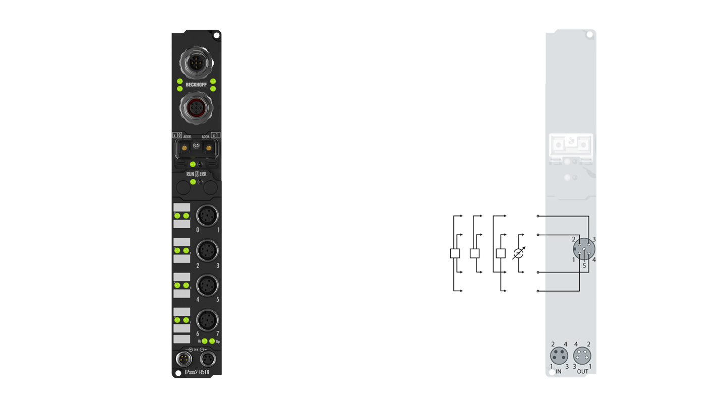 IP3112-B518 | Fieldbus Box, 4-channel analog input, CANopen, current, 0/4…20 mA, 16 bit, differential, M12, integrated T-connector