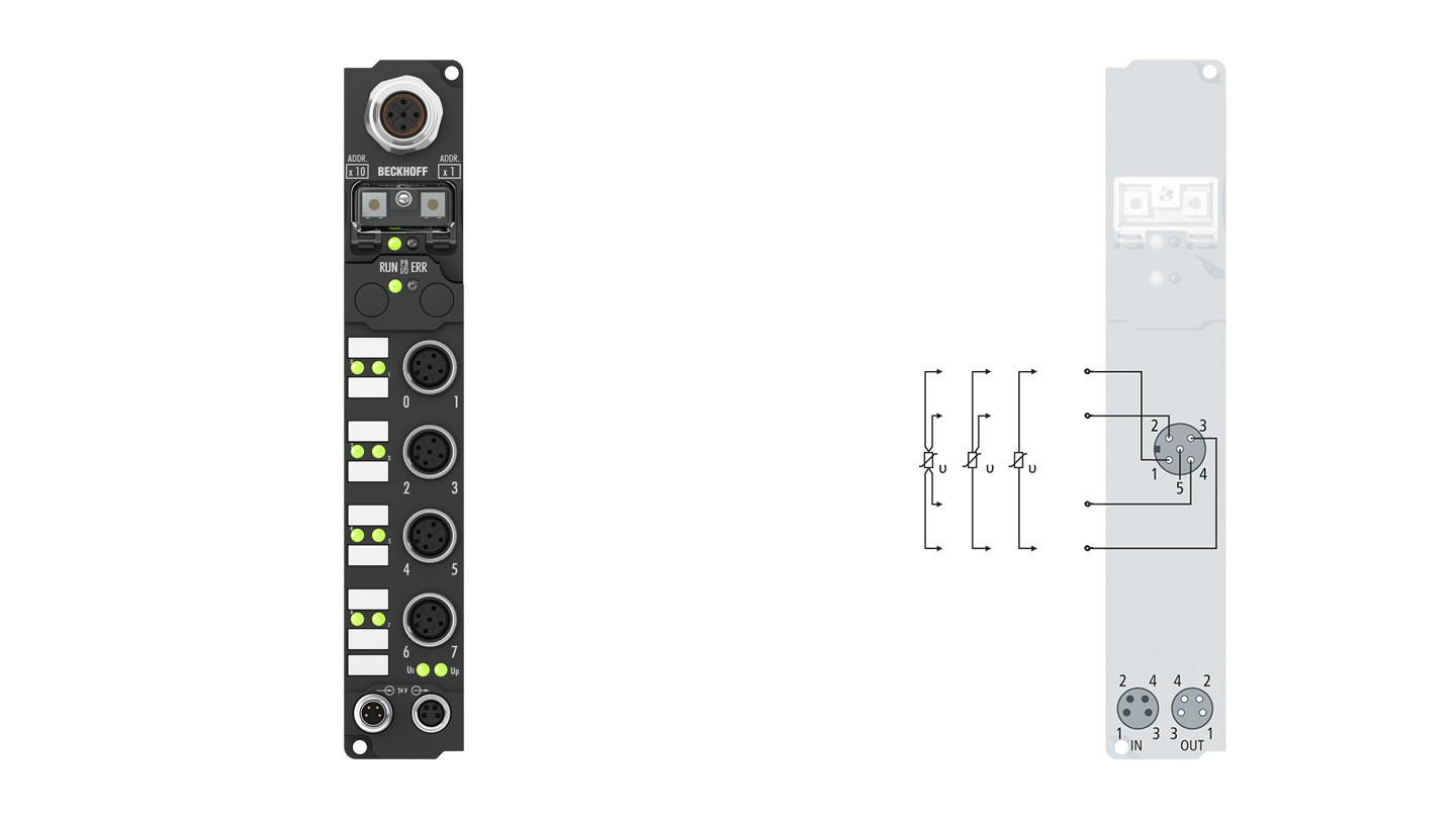 IP3202-Bxxx | Fieldbus Box, 4-channel analog input, temperature, RTD (Pt100), 16 bit, M12