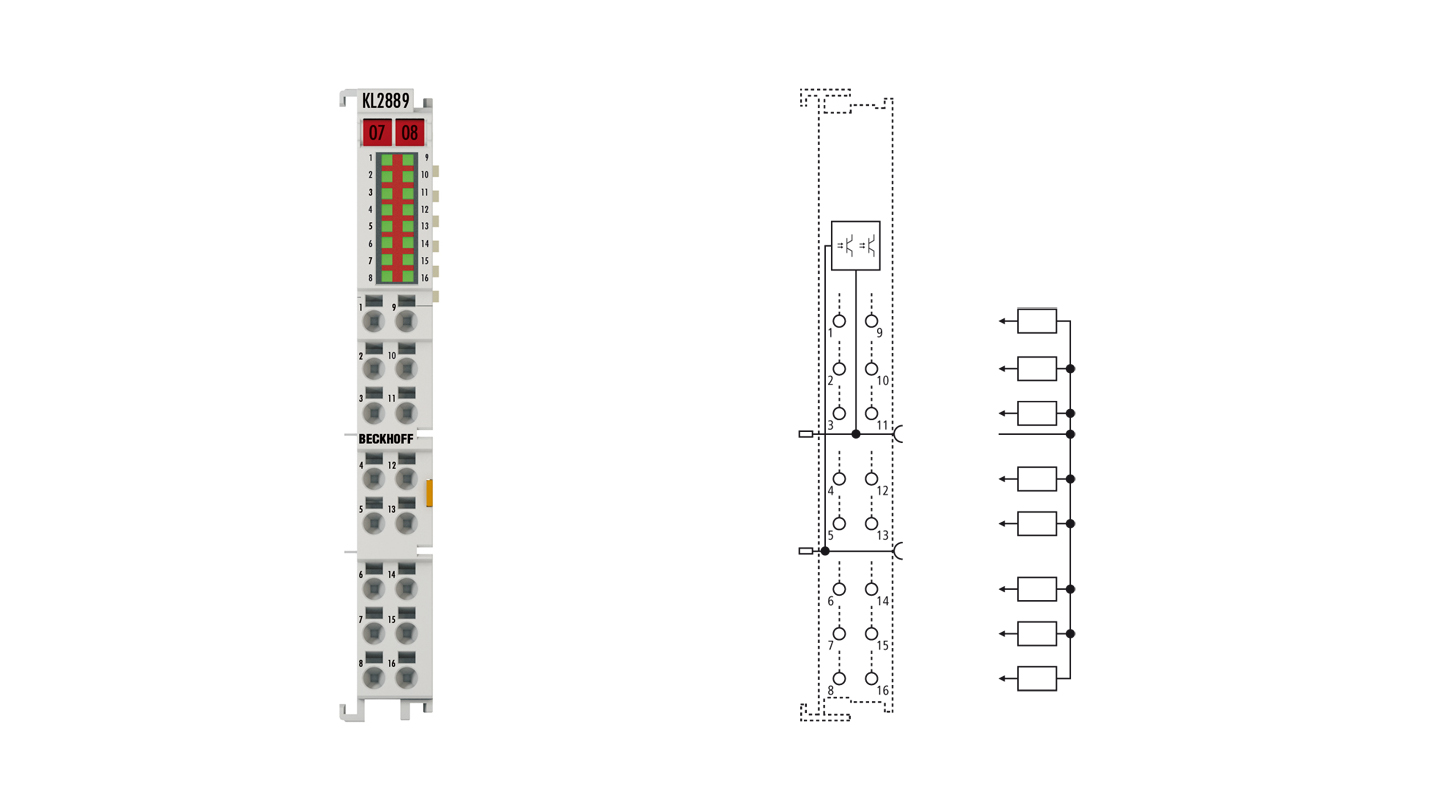 KL2889 | Bus Terminal, 16-channel digital output, 24 V DC, 0.5 A, ground switching
