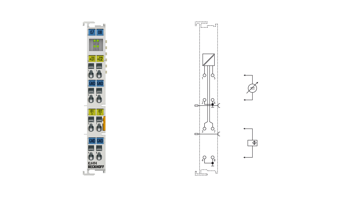 KL4494 | Bus Terminal, 2-channel analog input + 2-channel analog output, voltage, ±10 V, 12 bit, single-ended